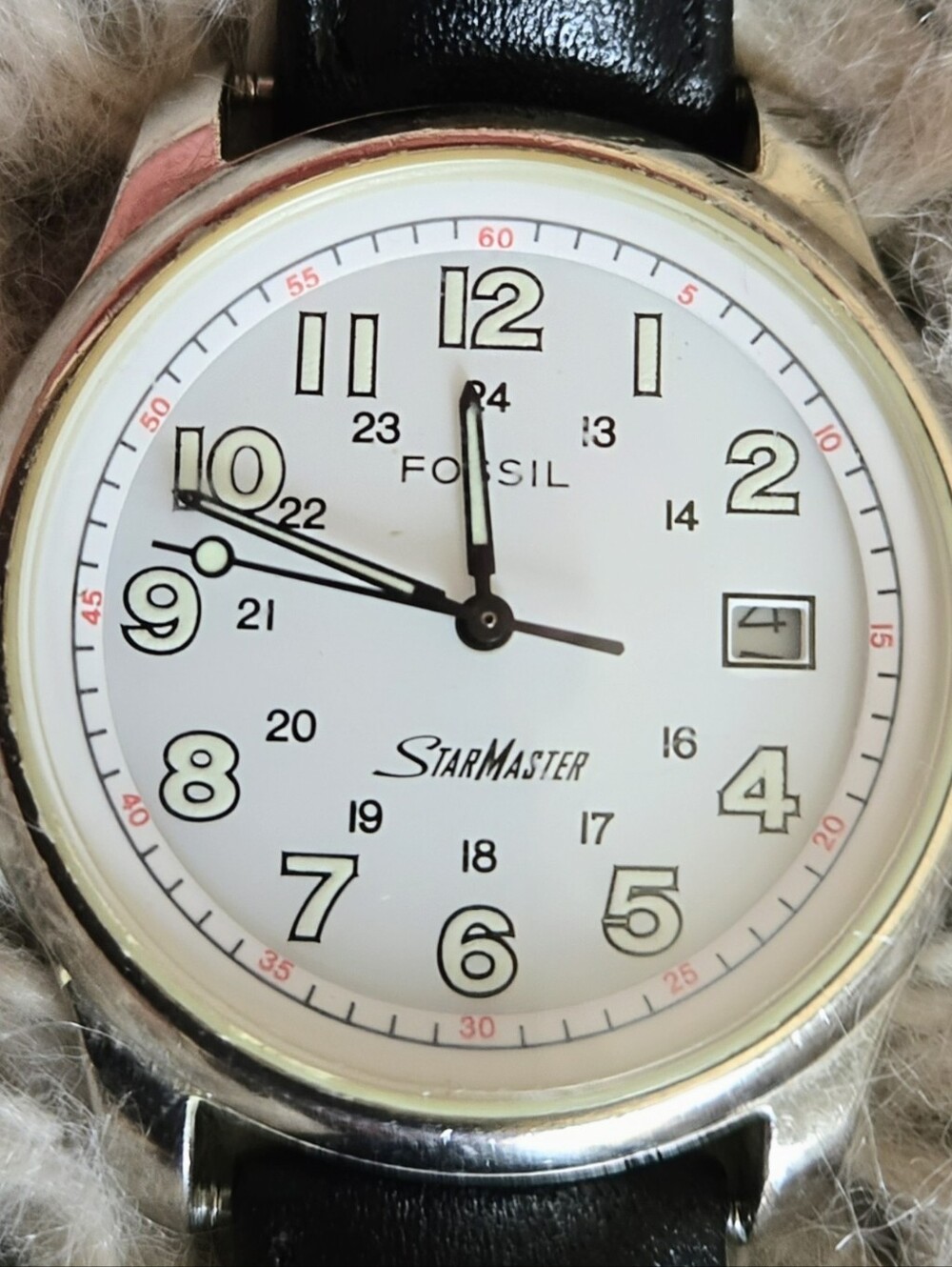 Vintage Rare Fossil StarMaster  Watch With Light Up Dials & Numbers Leather Band